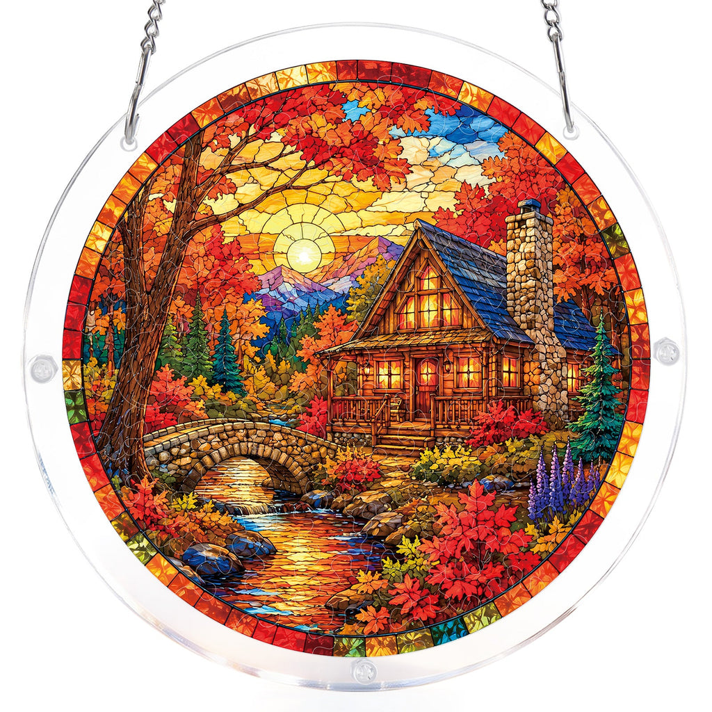 Autumn Cabin Glow Light Suncatcher-Acrylic Window Art