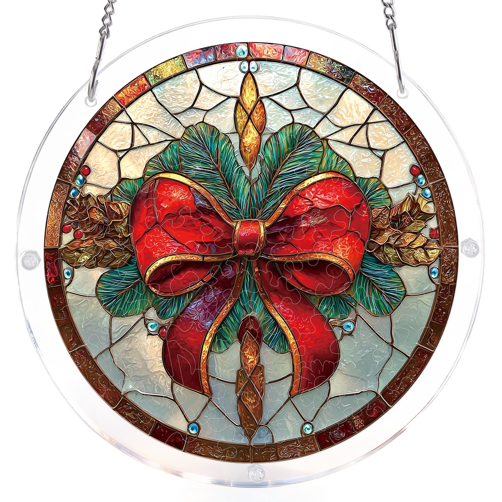 Christmas Bow Light Suncatcher-Acrylic Window Art