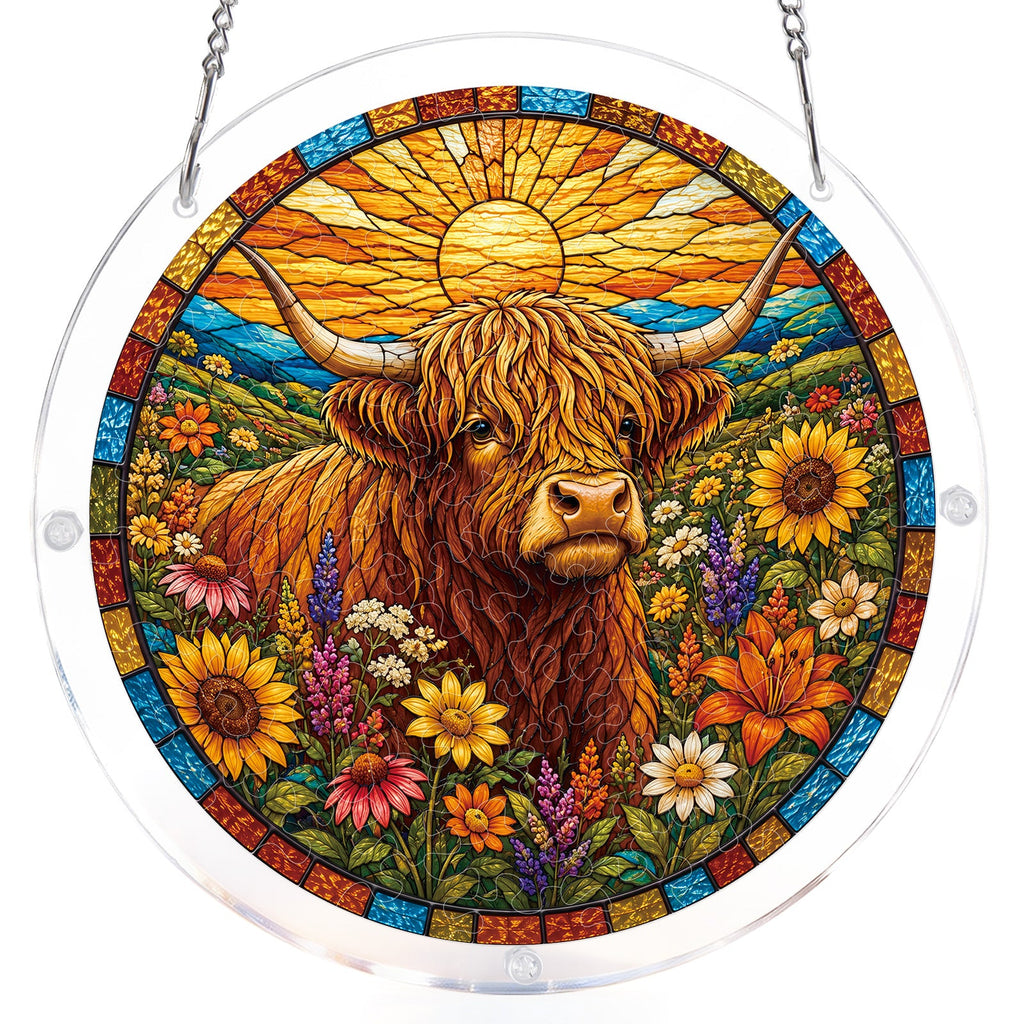 Blooming Highland Cow Light Suncatcher-Acrylic Window Art