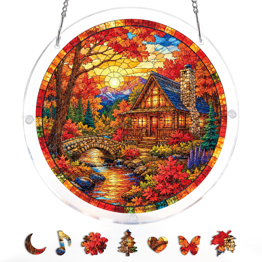 Autumn Cabin Glow Light Suncatcher-Acrylic Window Art