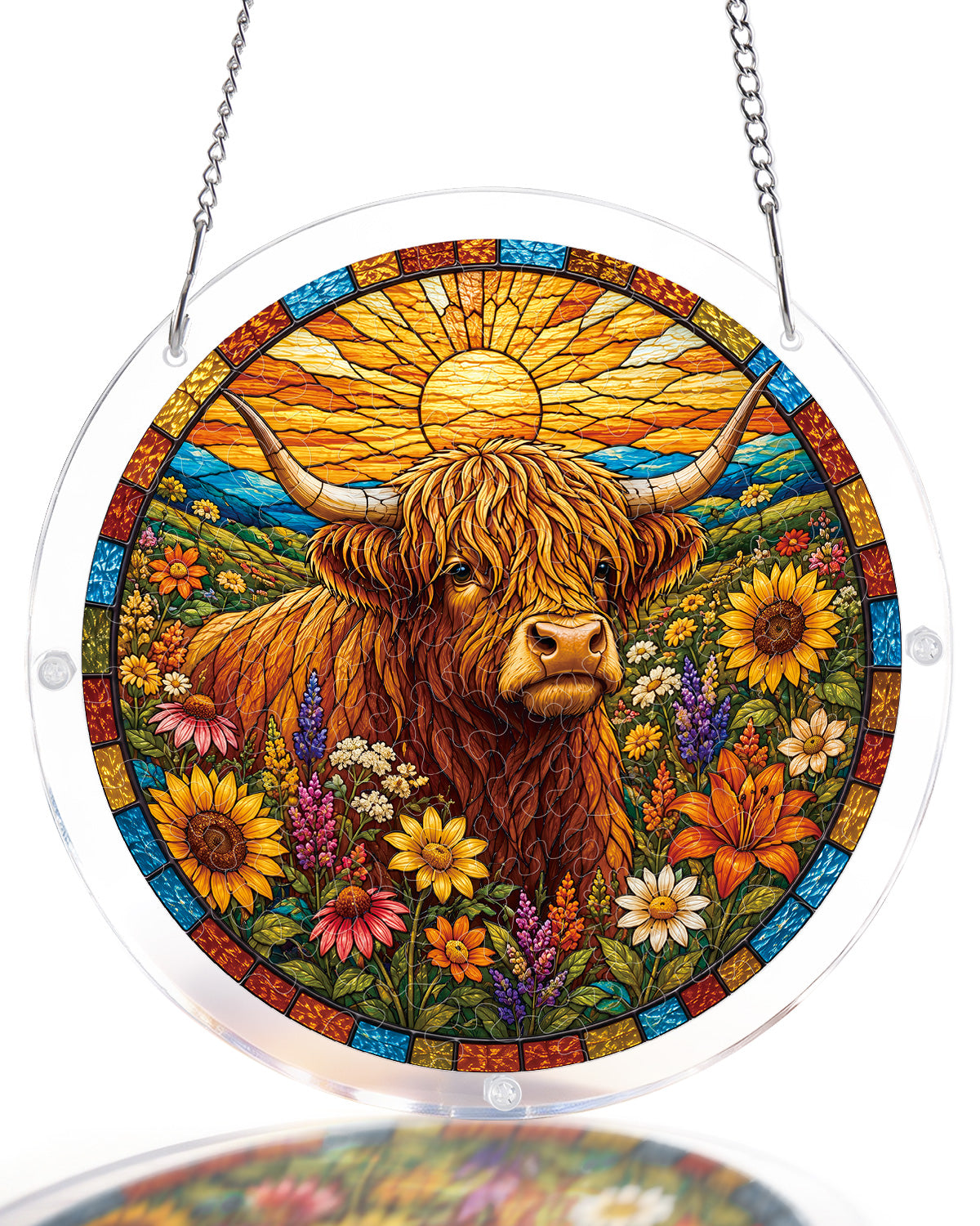 Blooming Highland Cow Light Suncatcher-Acrylic Window Art