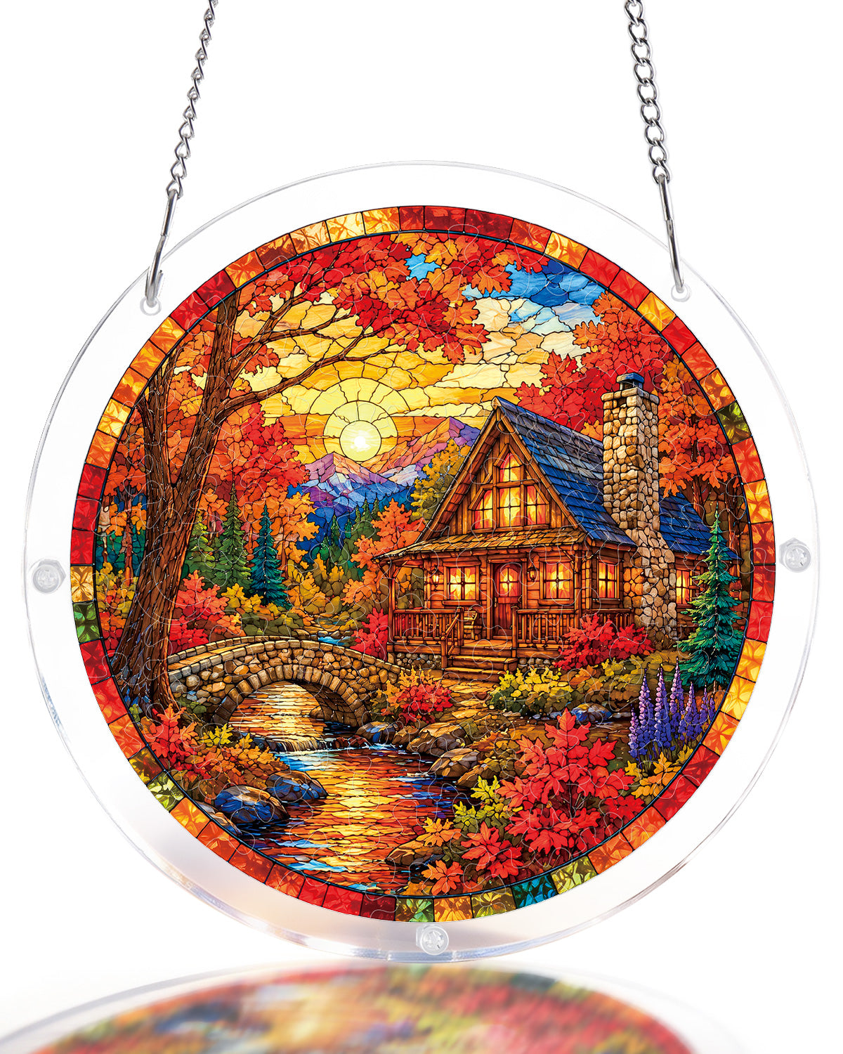 Autumn Cabin Glow Light Suncatcher-Acrylic Window Art