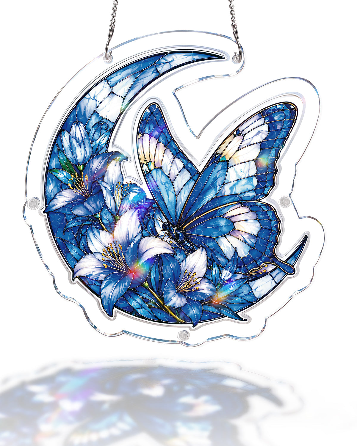 Moonlit Blue Butterflies Light Suncatcher-Acrylic Window Art