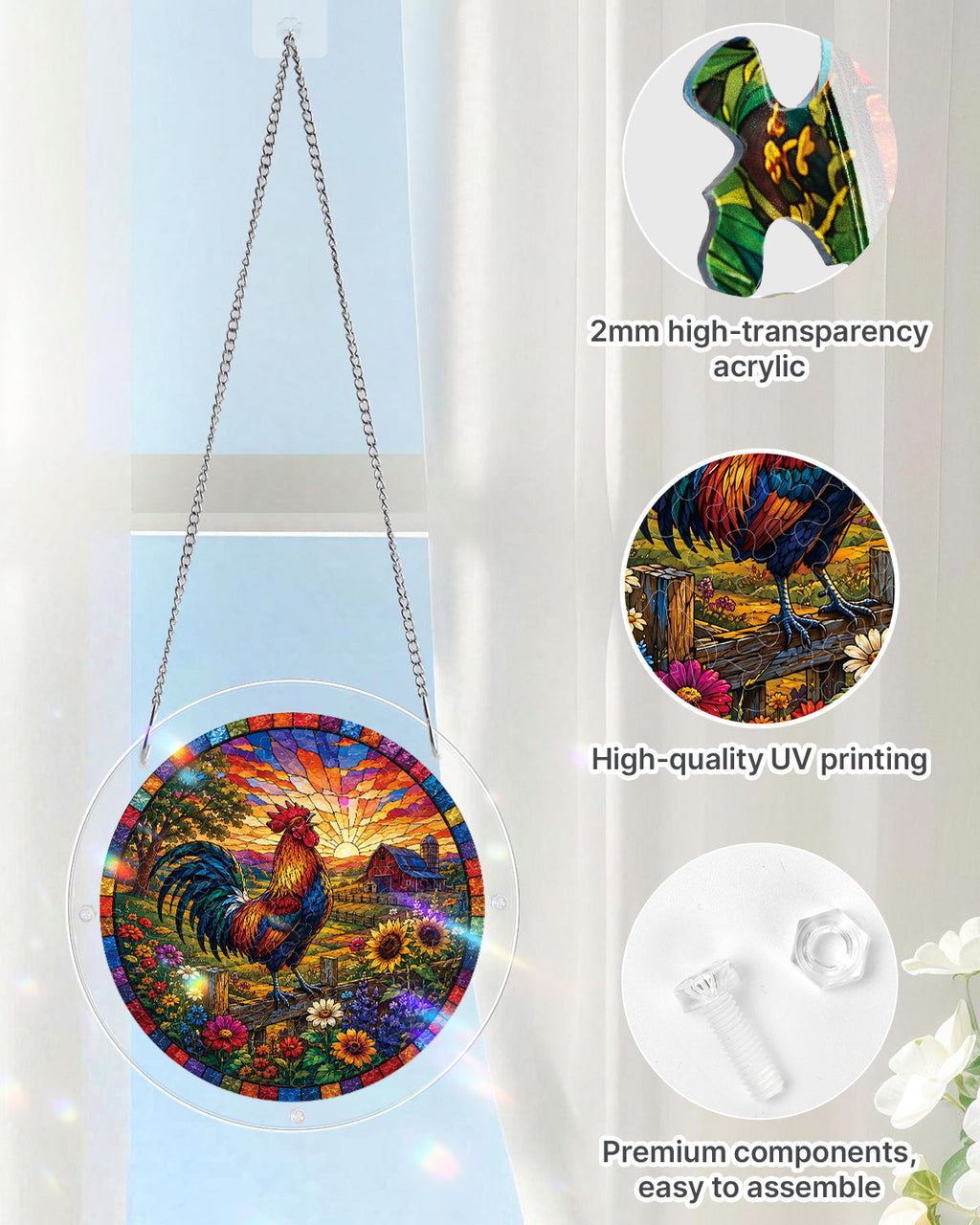 Sunrise Rooster Light Suncatcher-Acrylic Window Art