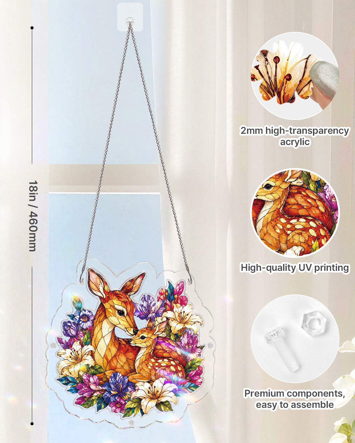 Deer in Bloom Light Suncatcher-Acrylic Window Art