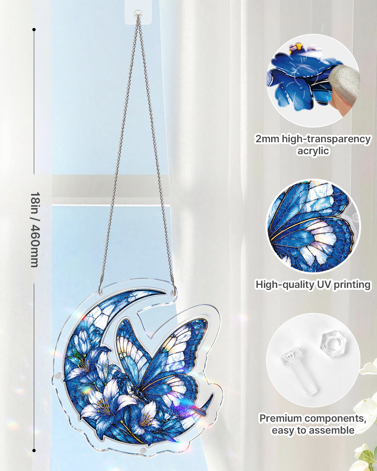 Moonlit Blue Butterflies Light Suncatcher-Acrylic Window Art