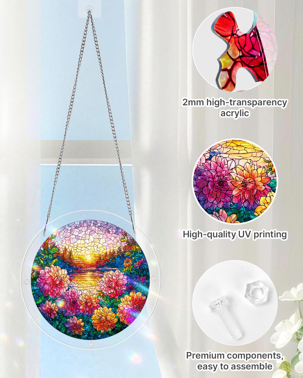Floral Sunset Haven Light Suncatcher-Acrylic Window Art