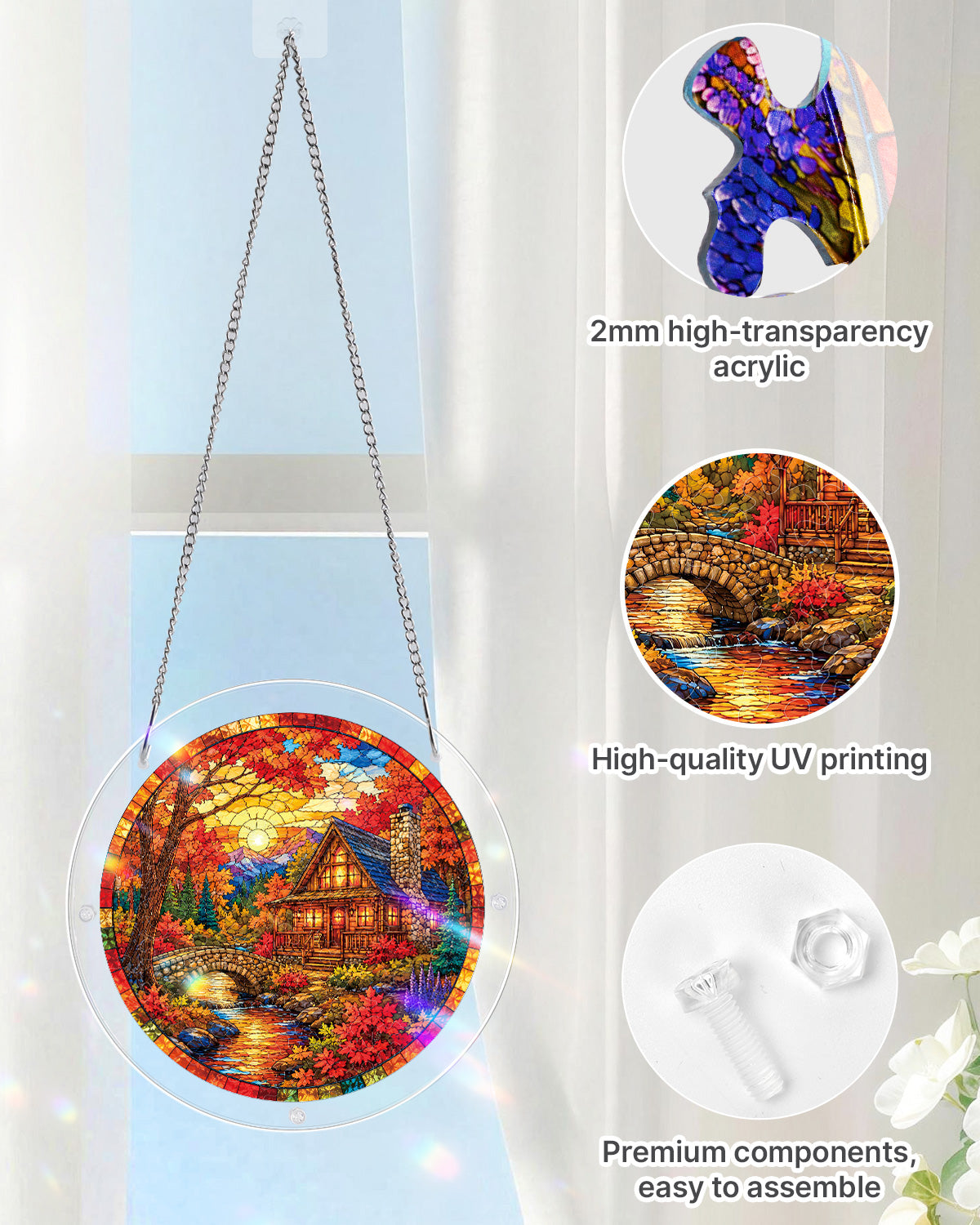 Autumn Cabin Glow Light Suncatcher-Acrylic Window Art