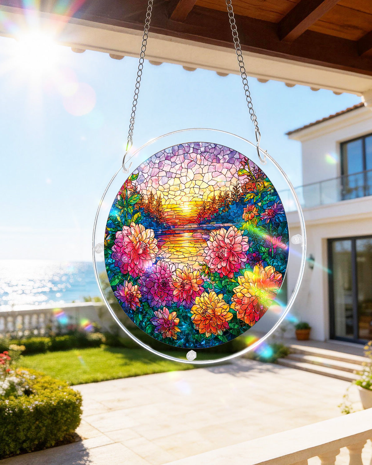 Floral Sunset Haven Light Suncatcher-Acrylic Window Art