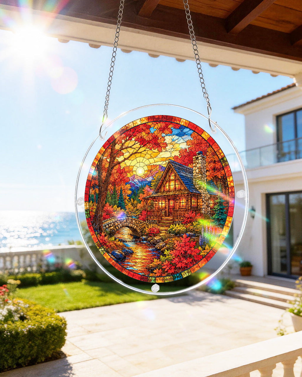 Autumn Cabin Glow Light Suncatcher-Acrylic Window Art