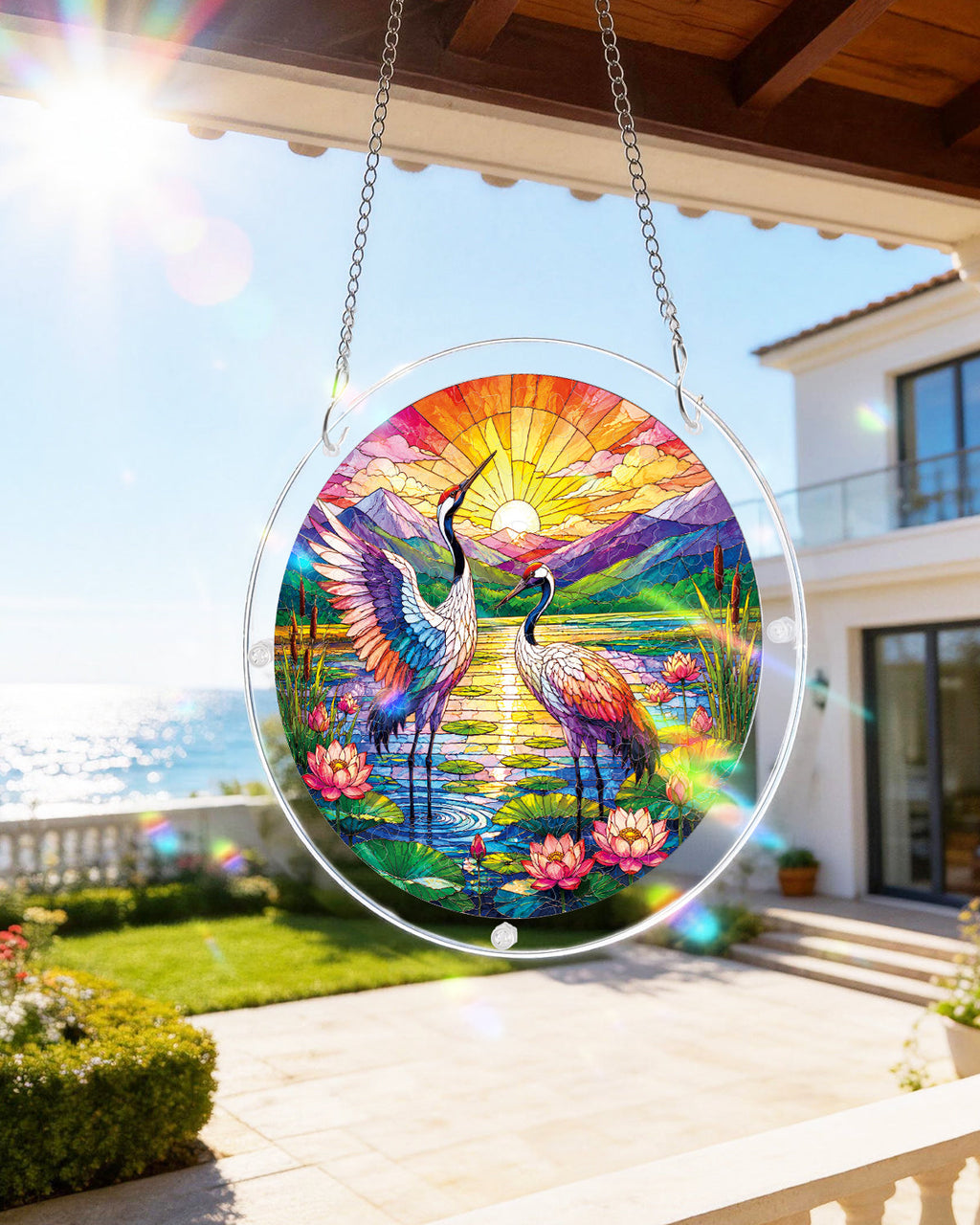 Cranes at Sunrise Light Suncatcher-Acrylic Window Art