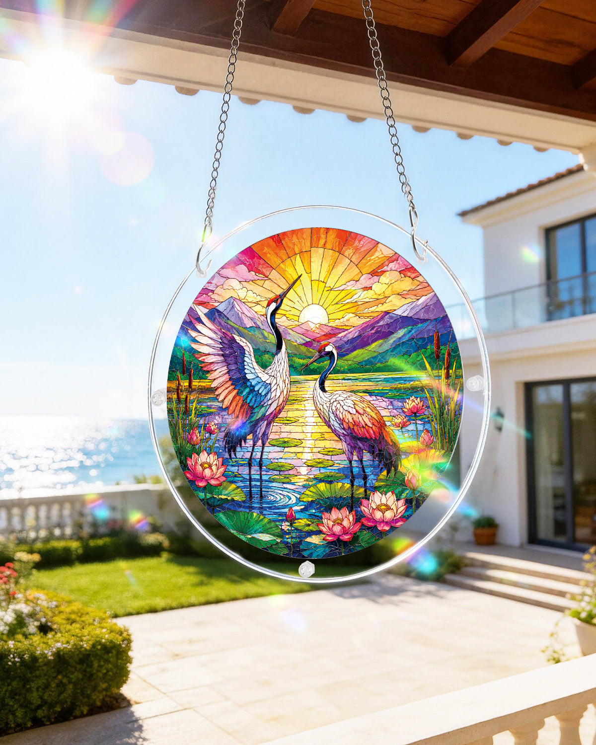 Cranes at Sunrise Light Suncatcher-Acrylic Window Art