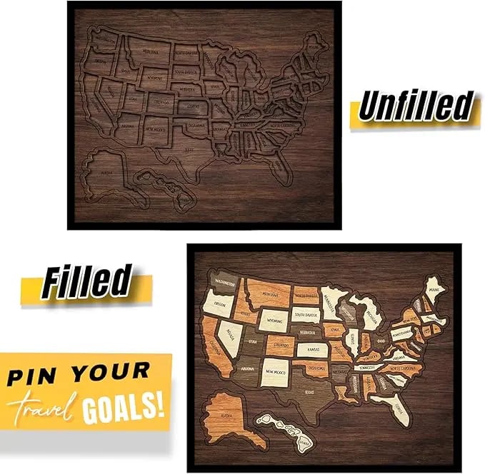 🔥Last Day 49% OFF - Wooden USA Travel Map Puzzle🧩A Stylish Way to Track Your Journey & Memories