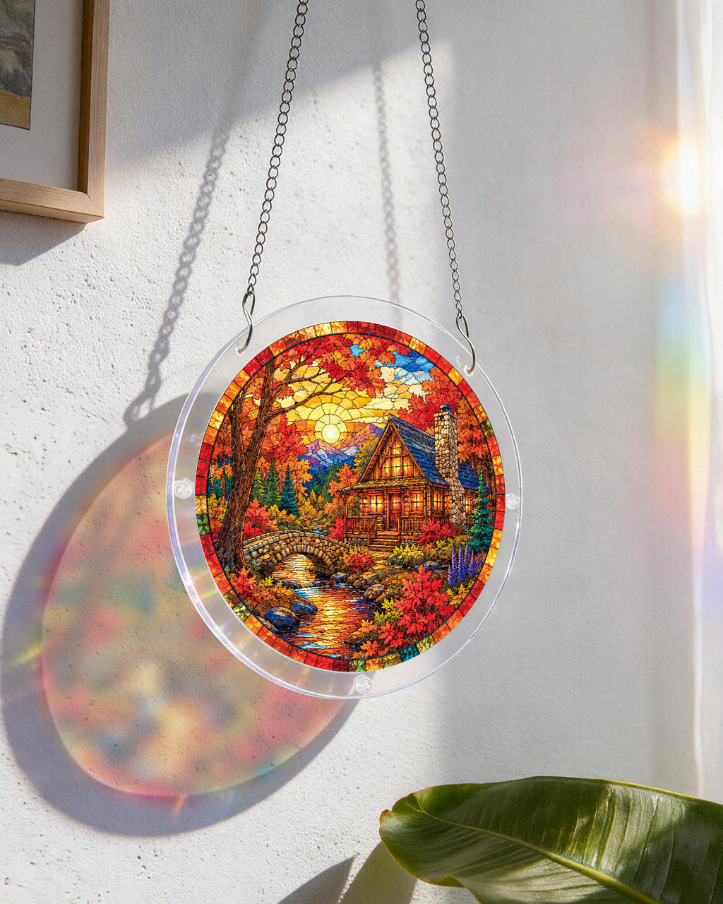 Autumn Cabin Glow Light Suncatcher-Acrylic Window Art