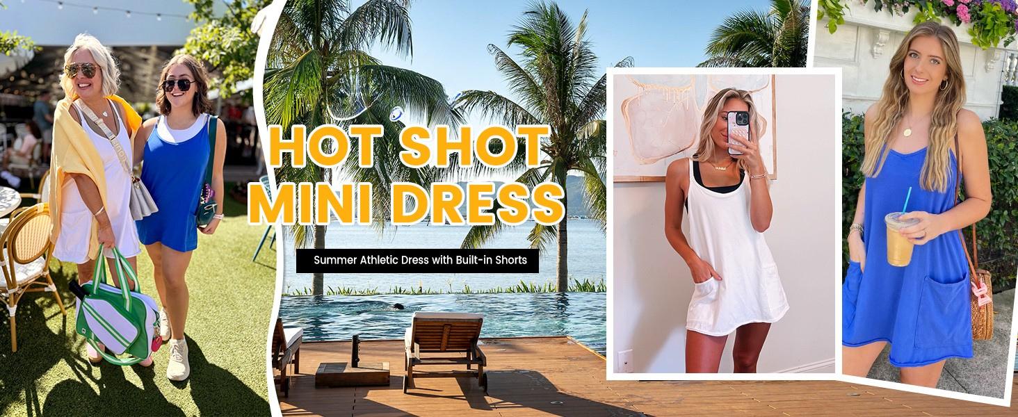 ⚡Hot Sales 49% OFF🔥 Women's Summer Sleeveless Mini Dress with Built-in Shorts V Neck Spaghetti Straps Athletic Shorts Tennis Dress with Pockets