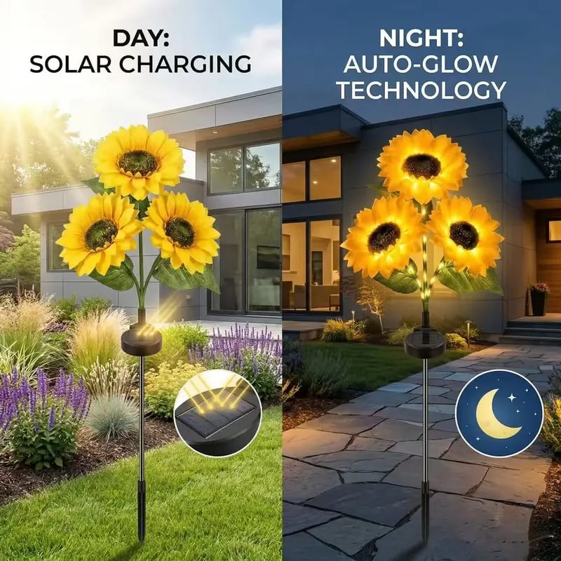🔥Hot Sale 49% off  Each one $9.9🌟🌻 Solar Powered LED Sunflower Garden Lights Set