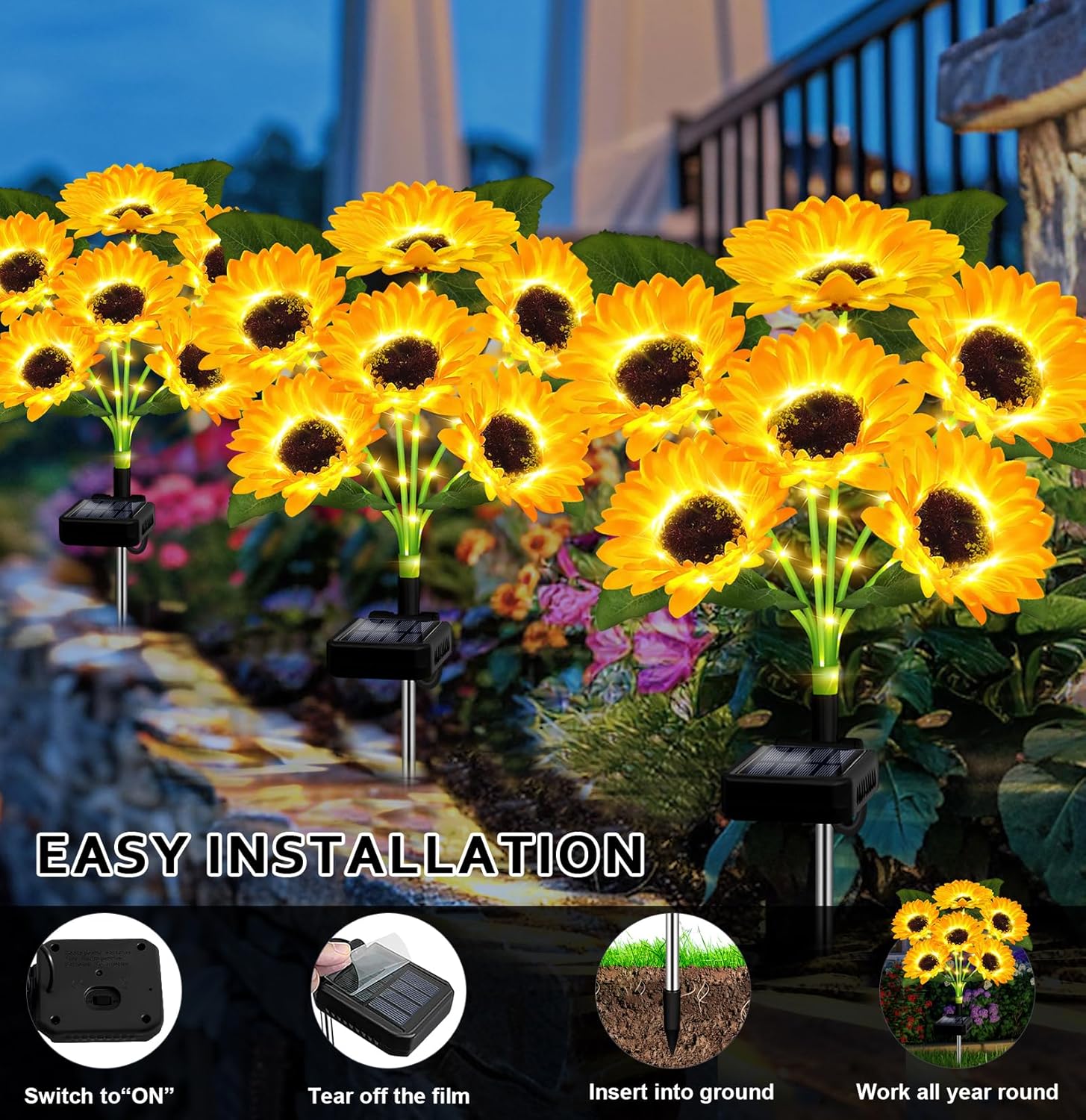 🔥Hot Sale 49% off  Each one $9.9🌟🌻 Solar Powered LED Sunflower Garden Lights Set